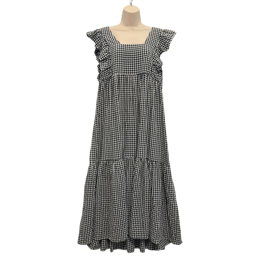 Absence of Colour Wendy Gingham Sundress Black White Womens Small Tiered Ruffle